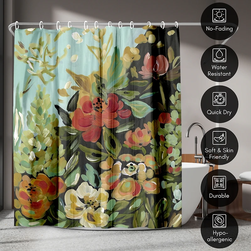 71x74 Shower Curtain - Floral Painted Design - Warm Waves by Pi Creative Art
