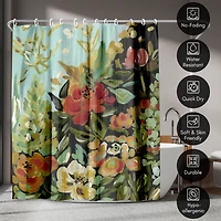 71x74 Shower Curtain - Floral Painted Design - Warm Waves by Pi Creative Art