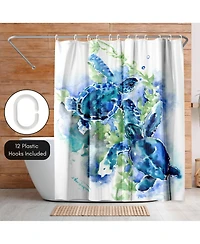 71x74 Coastal Shower Curtain - Sea Turtles by Suren Nersisyan