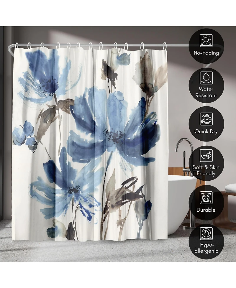 71x74 Floral Shower Curtain - Blissful Blue by Pi Creative Art