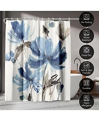 71x74 Floral Shower Curtain - Blissful Blue by Pi Creative Art
