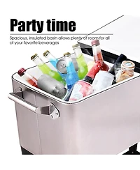 Costway Patio Cooler Rolling Outdoor Stainless Steel Ice Beverage Chest Pool