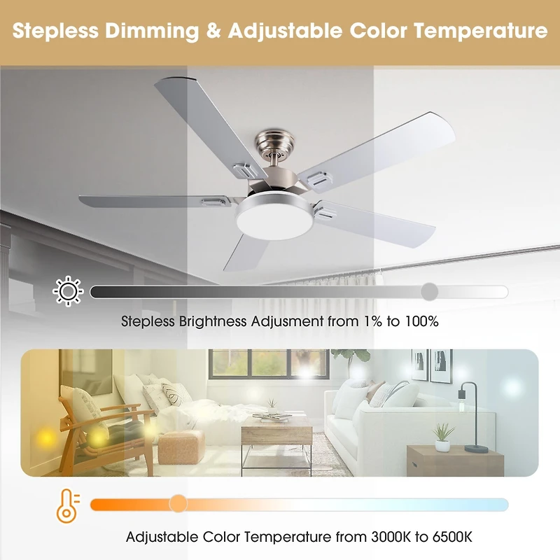 DELight 52" Ceiling Fan with Light Remote 6 Speed Led Chandelier Lamp Reversible Bedroom