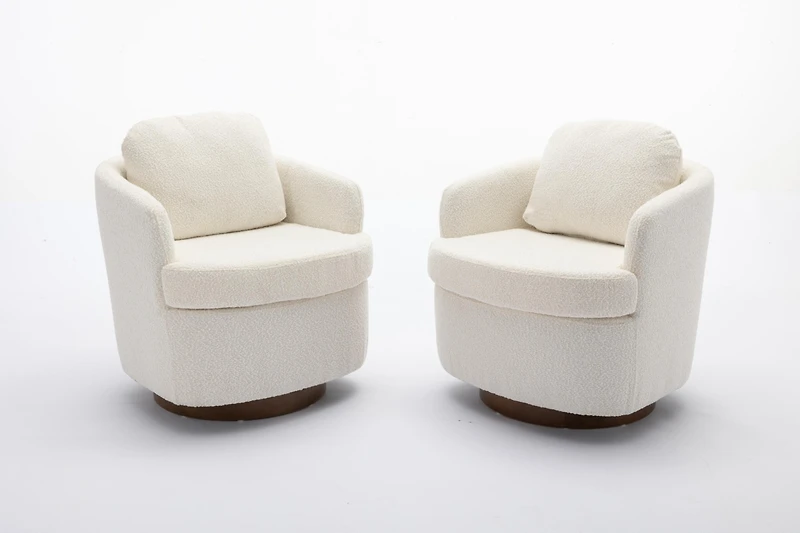 Streamdale Ivory Swivel Accent Chair, Round Wood Base