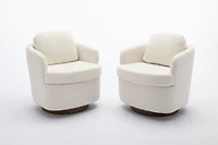 Streamdale Ivory Swivel Accent Chair, Round Wood Base