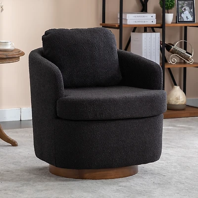 Streamdale Black Boucle Swivel Accent Chair with Wood Base