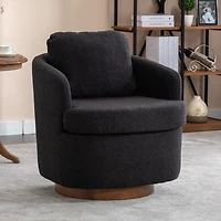 Streamdale Black Boucle Swivel Accent Chair with Wood Base