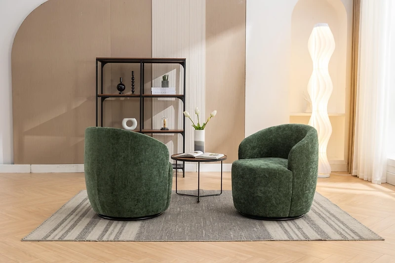 Streamdale Green Chenille Swivel Accent Barrel Chair