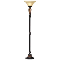 Sonnett Industrial Vintage like Torchiere Floor Lamp Standing 72" Tall Bronze Brown Faux Marble Alabaster Glass Shade Decor for Living Room Readi