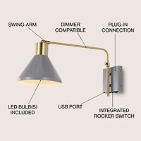 Jonathan Y Max Swing Arm Modern Midcentury Iron Usb Charging Port Led Sconce