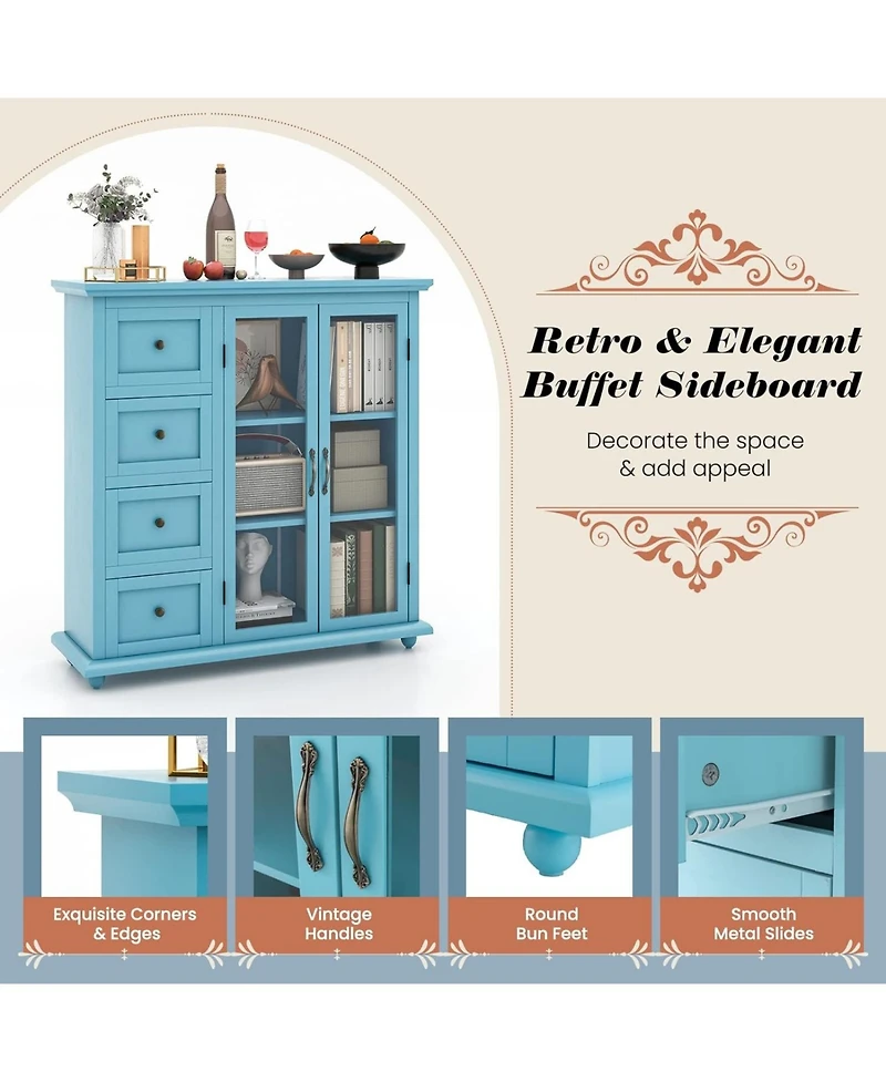 Sugift Buffet Sideboard Table Kitchen Storage Cabinet with Drawers and Doors