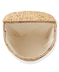 Casafield Half Moon Laundry Hamper with Lid and Removable Liner Bag - Natural, Woven Water Hyacinth Laundry Basket Sorter for Clothes