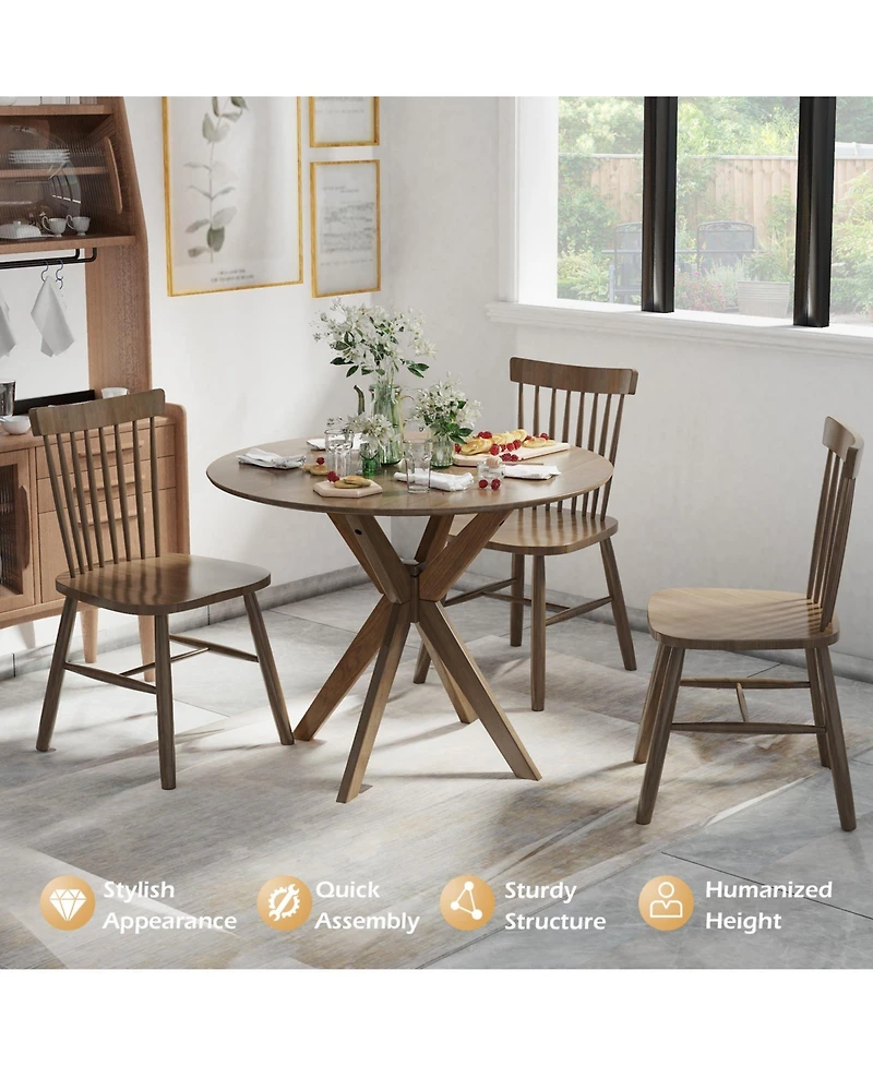 Sugift 36 Inch Round Wood Dining Table with Intersecting Pedestal Base