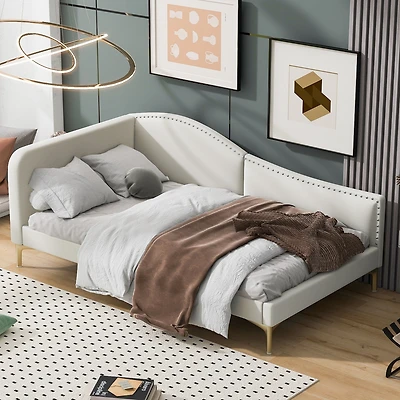 Streamdale Twin Size Upholstered Daybed With Headboard And Armrest, Support Legs