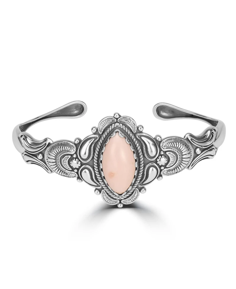 American West Jewelry Sterling Silver Women's Oval Genuine Pink Opal Cuff Bracelet Medium and Large