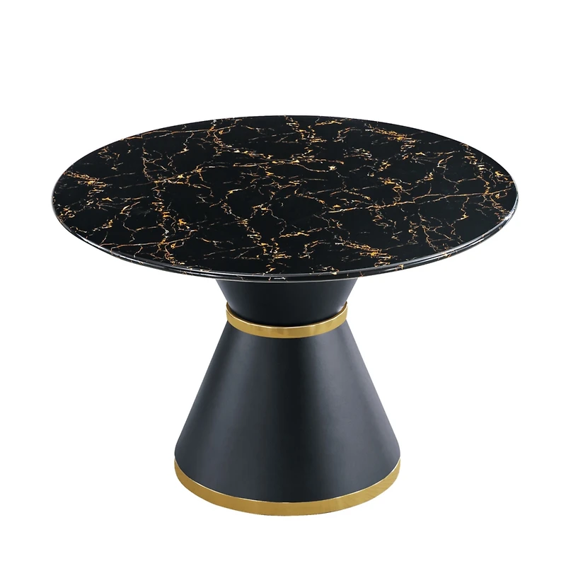 Black Marble Round Dining Table - Gold Base