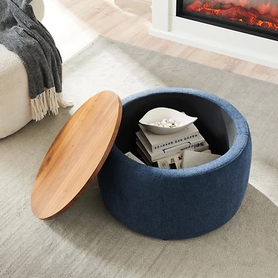 Streamdale Round Storage Ottoman, 2 In 1 Function, Work As End Table And Ottoman