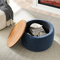 Streamdale Round Storage Ottoman, 2 In 1 Function, Work As End Table And Ottoman