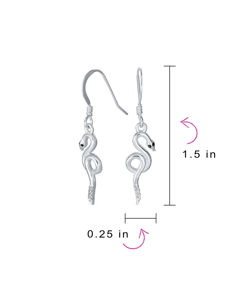 Bling Jewelry Cz Accent Garden Animal Pet Crawler Reptile Egyptian Serpent Dangling Snake Earrings Fish Hook Wire Sterling Silver