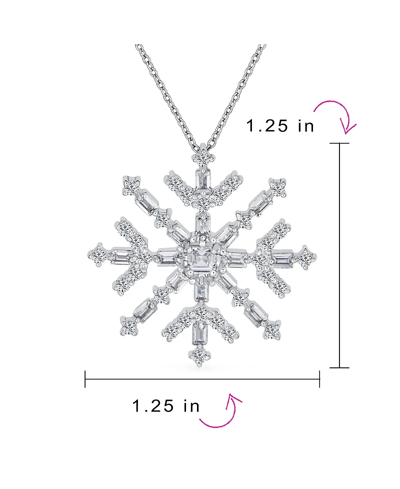 Bling Jewelry Holiday Party Cubic Zirconia Branch Solitaire Cz Accent Christmas Frozen Winter Large Sparkling Snowflake Necklace Pendant Sterling Silv