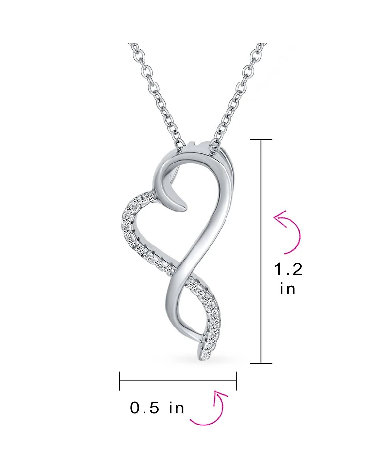 Bling Jewelry Ribbon Promise Love Twisted Ribbon Open Heart Shape Pave Cz Infinity Pendant Intertwining Heart Necklace For Women Sterling Silver
