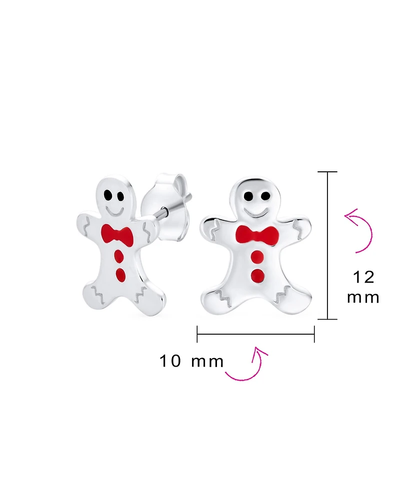 Bling Jewelry Small Fun Holiday Cartoon Christmas Winter Enamel Bow Tie Gingerbread man Stud Earrings Sterling Silver