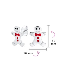 Bling Jewelry Small Fun Holiday Cartoon Christmas Winter Enamel Bow Tie Gingerbread man Stud Earrings Sterling Silver