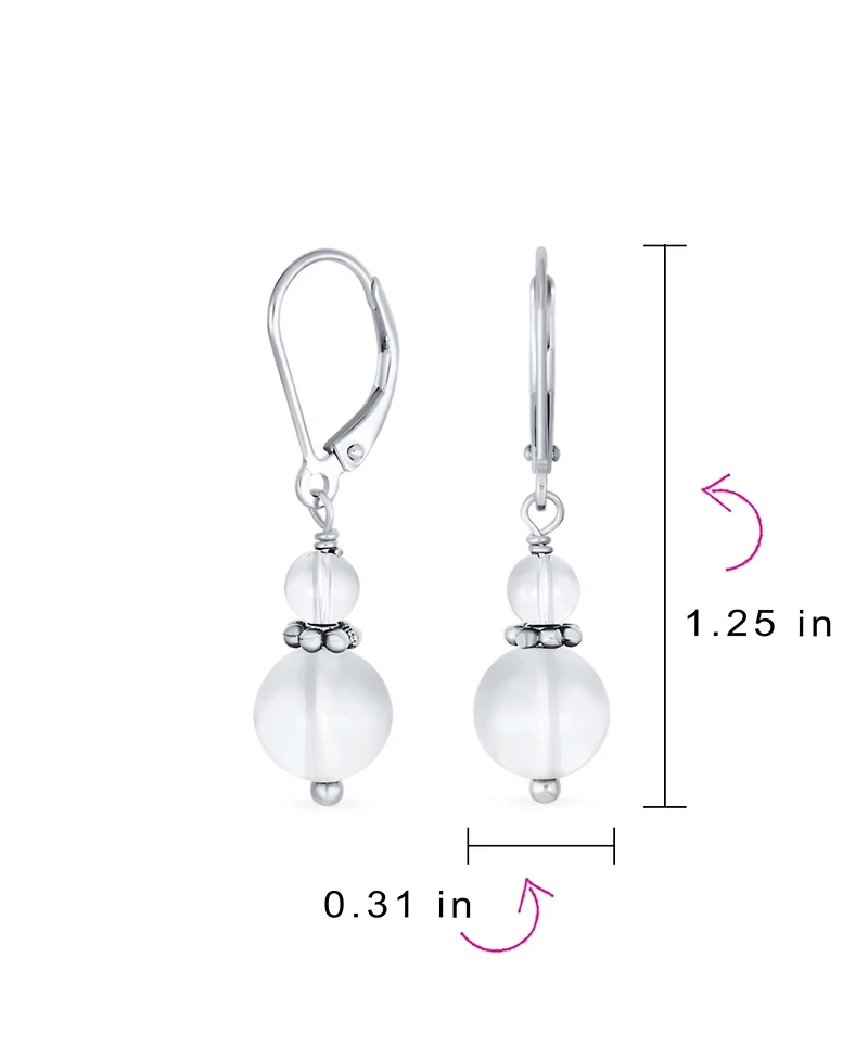 Bling Jewelry Natural Stones Boho Bali Milgrain Edged Beaded Rondel Separator Double Ball Round Drop Dangle Earrings Sterling Silver Lever back