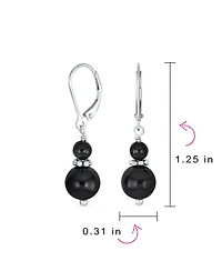 Bling Jewelry Natural Stones Boho Bali Milgrain Edged Beaded Rondel Separator Double Ball Round Drop Dangle Earrings Sterling Silver Lever back