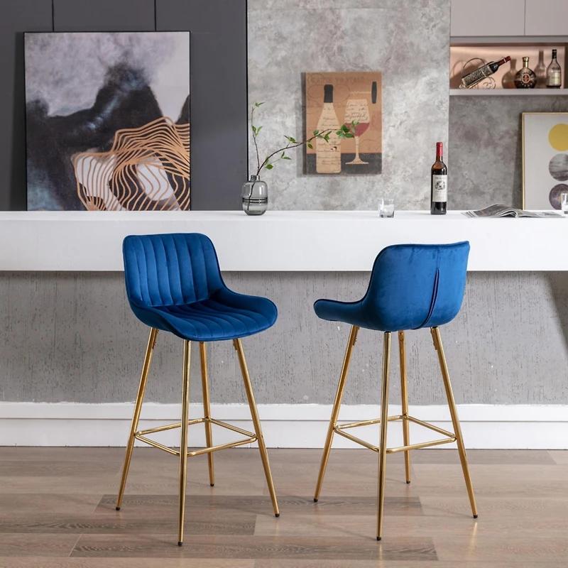 Streamdale Golden Velvet Bar Stools with Chrome Footrest