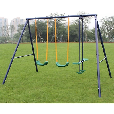 Streamdale Furniture Metal Swing Set Outdoor With Glider For Kids, Toddlers, Children