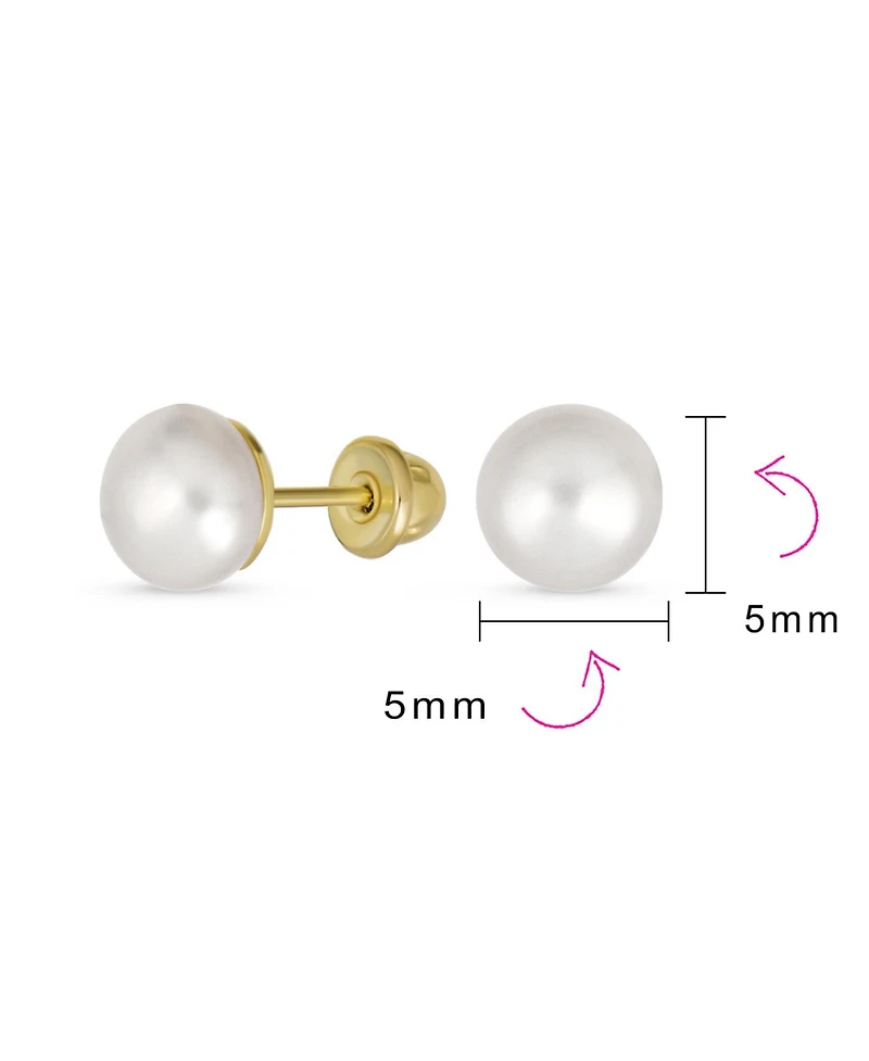 Bling Jewelry Small Minimalist Cz 10K Gold 5MM White Freshwater Cultured Button Pearl Stud Earrings Secure Screw Back