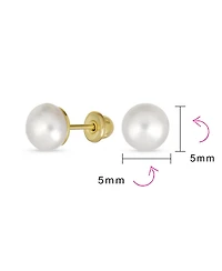 Bling Jewelry Small Minimalist Cz 10K Gold 5MM White Freshwater Cultured Button Pearl Stud Earrings Secure Screw Back