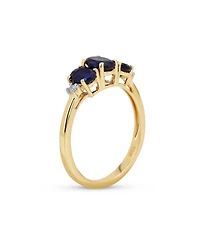 Bling Jewelry Past Present Future 3 Stone 2CTW Oval Red Natural Garnet or Blue Sapphire Trilogy Trinity Ring 10K Yellow Gold