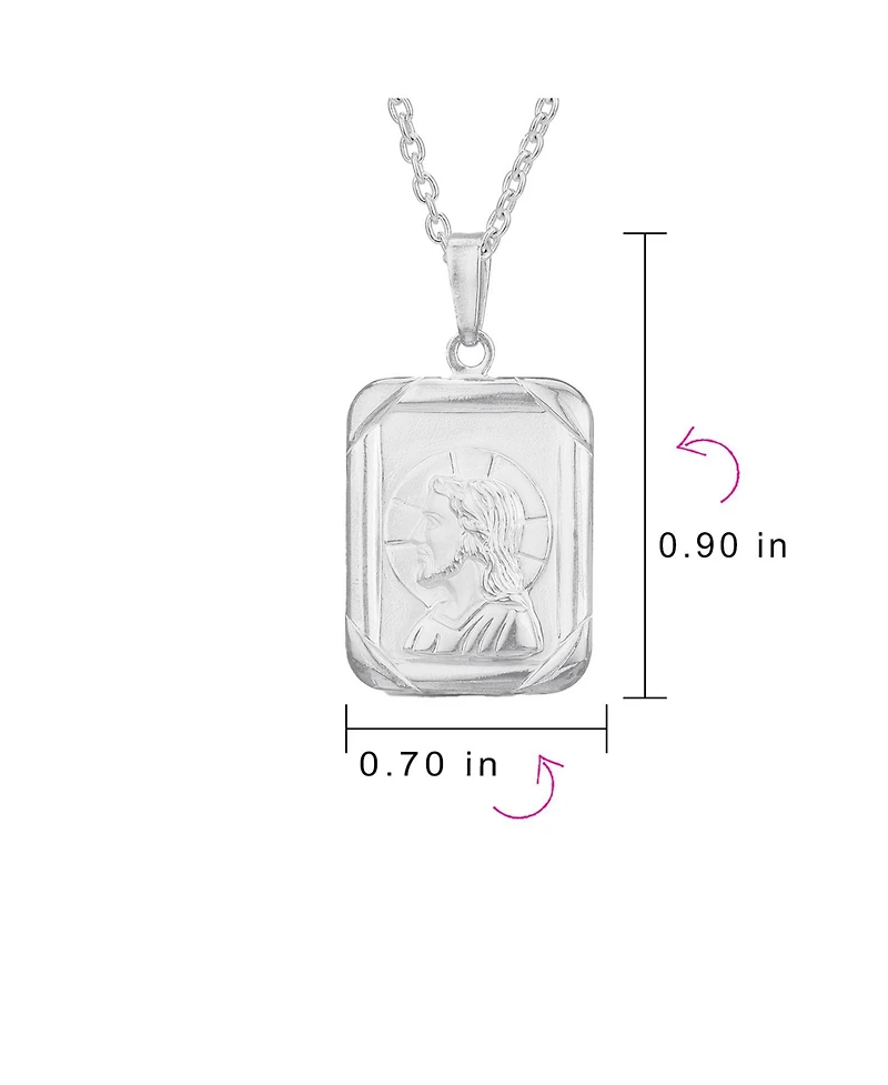 Bling Jewelry Religious Metal Square Dog tog Style Medallion Face of Jesus Christ Head Necklace Pendant Sterling Silver