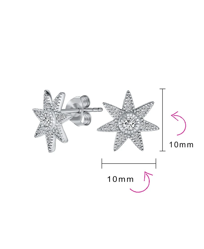 Bling Jewelry Heavenly Shining North Star Burst Stud Earrings - Celestial Pave Cz Jewelry in Sterling Silver