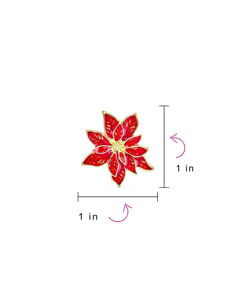 Bling Jewelry Large Statement Poinsettia Brooch Clip-On Earrings Christmas Set Gold Plated