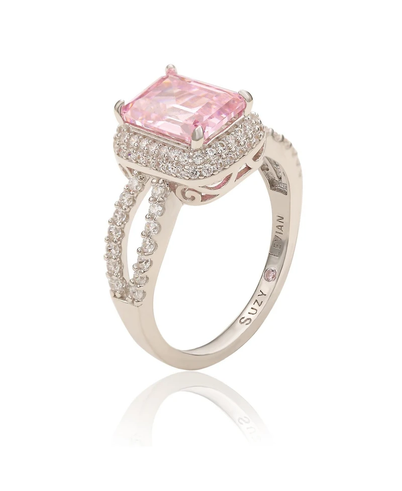 Suzy Levian New York Sterling Silver Cubic Zirconia Pink Engagement Ring