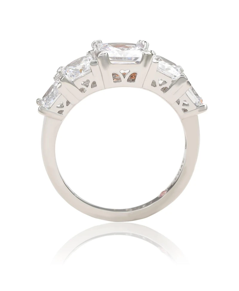 Suzy Levian Sterling Silver Cubic Zirconia 5-Stone Princess-cut Bridal Ring