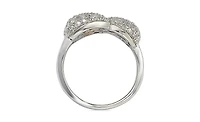 Suzy Levian Sterling Silver Cubic Zirconia 3 Leaf Pave Puff Ring