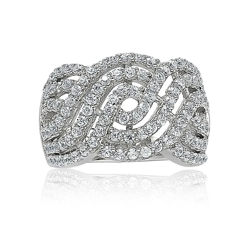 Suzy Levian Sterling Silver Cubic Zirconia Wave Ring