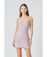 endless rose Women's Sequins Strapless Mini Dress
