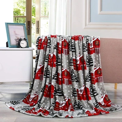 Kate Aurora Ultra Soft & Cozy Christmas Gray Snowy Barn Plush Accent Throw Blanket Cover