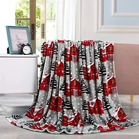 Kate Aurora Ultra Soft & Cozy Christmas Gray Snowy Barn Plush Accent Throw Blanket Cover