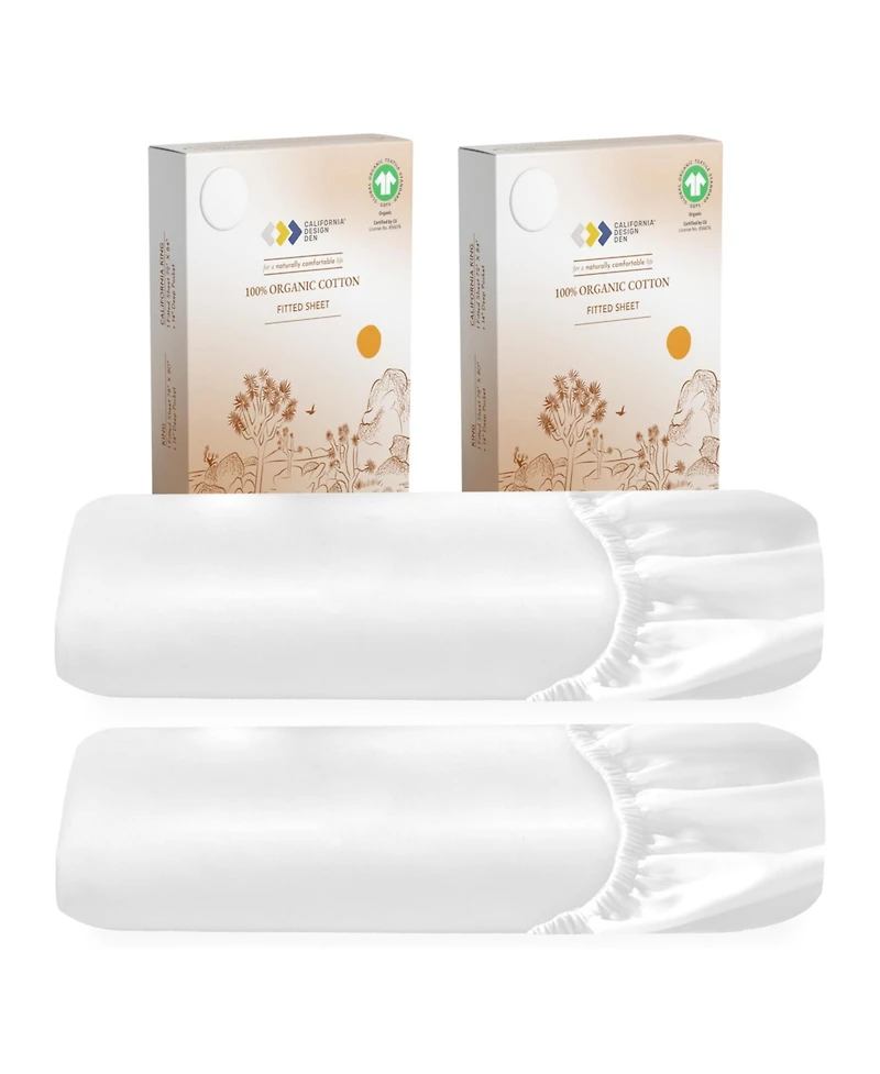 California Design Den 2-Pack 100% Organic Cotton Fitted Sheets only, Percale Gots Certified, Soft & Crisp, Lightweight, Snug-Fit