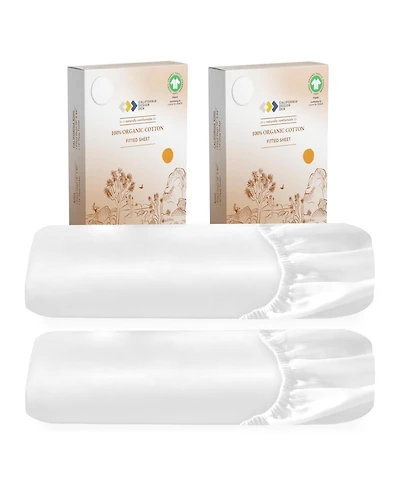 California Design Den 2-Pack 100% Organic Cotton Fitted Sheets only, Percale Gots Certified, Soft & Crisp, Lightweight, Snug-Fit