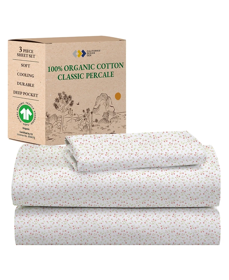 Printed Quatrefoil - 100% Organic Cotton Percale Twin Extra Long Sheets Set - Deep Pocket,