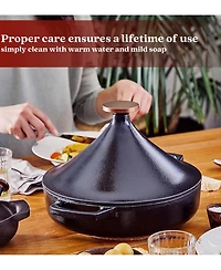 Alva Nori 3Qt Enameled Cast Iron Authentic Moroccan Tagine with Bronze Gold Knob