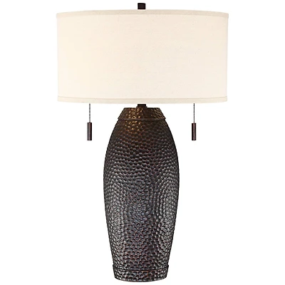 Franklin Iron Works Rustic Farmhouse Vintage Table Lamp with Usb Charging Port 31" Tall Bronze Drum Shade Living Room Bedroom House Bedside