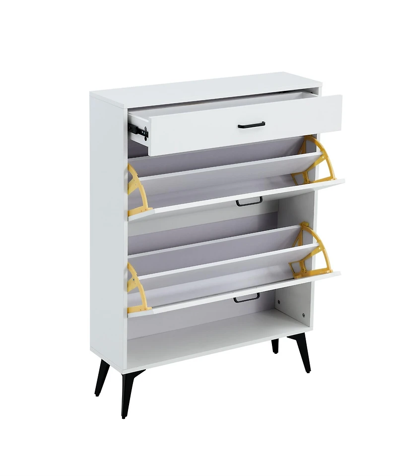 Streamdale Shoe Cabinet, Shoe Storage Shelves, Metal Leg, White